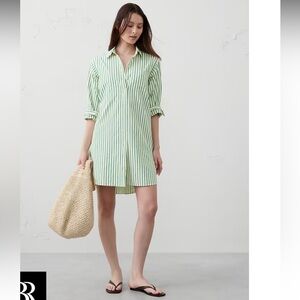 Banana Republic cream and green stripped long sleeve collared shirt dress